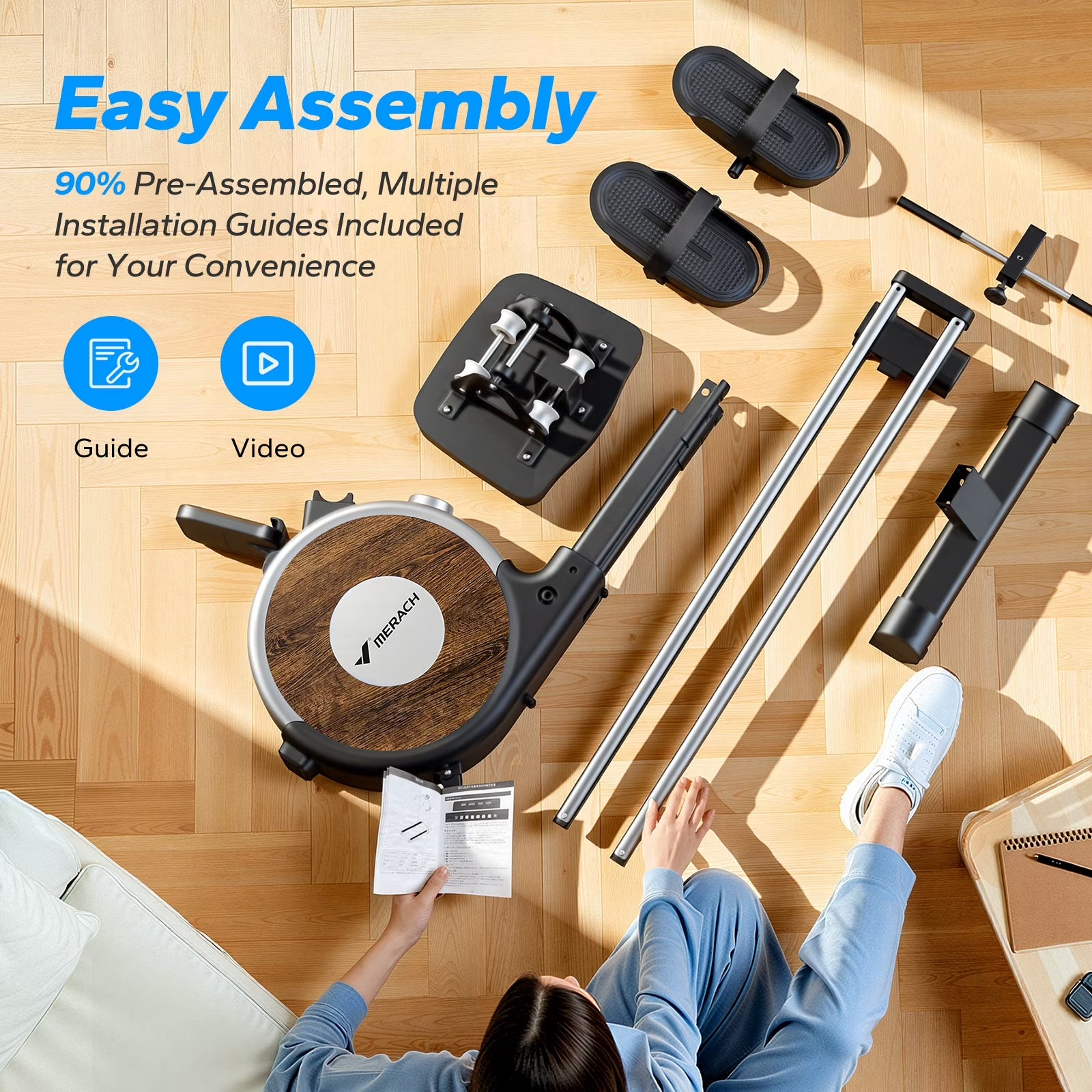 Rowing Machine, 16 Levels of Quiet Magnetic Smart Auto Resistance, 350 Lbs Weight Capacity Rower Machine for Home Workout Use