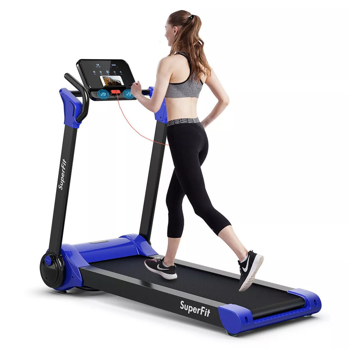 Costway 2.25HP Folding Electric Motorized Treadmill W/ Speaker White\Black\Blue