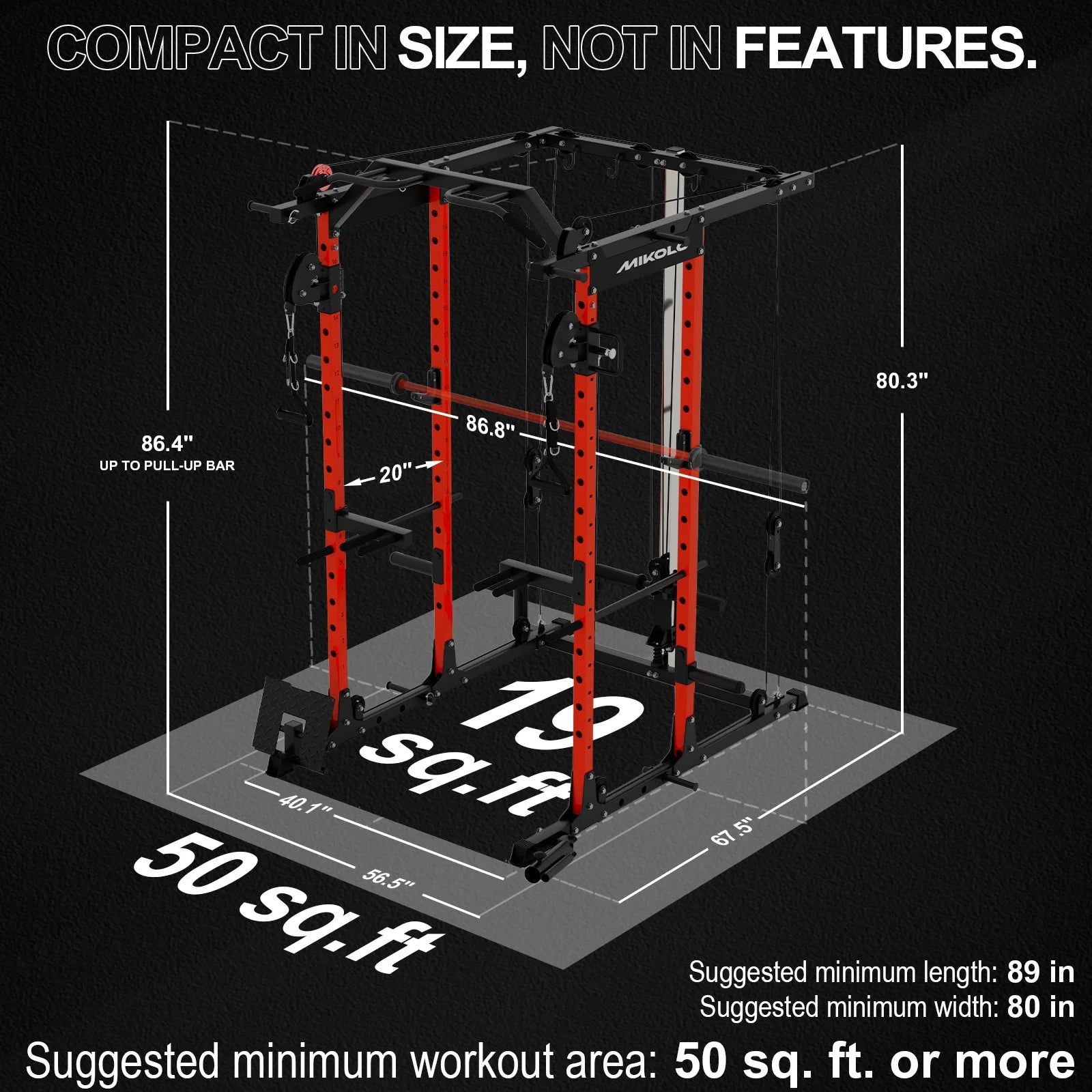 Power Rack Cage, Weight Rack with Cable Crossover Machine,Multi-Function Squat Rack with J Hooks,Dip Bars and Landmine for Home Gym Red