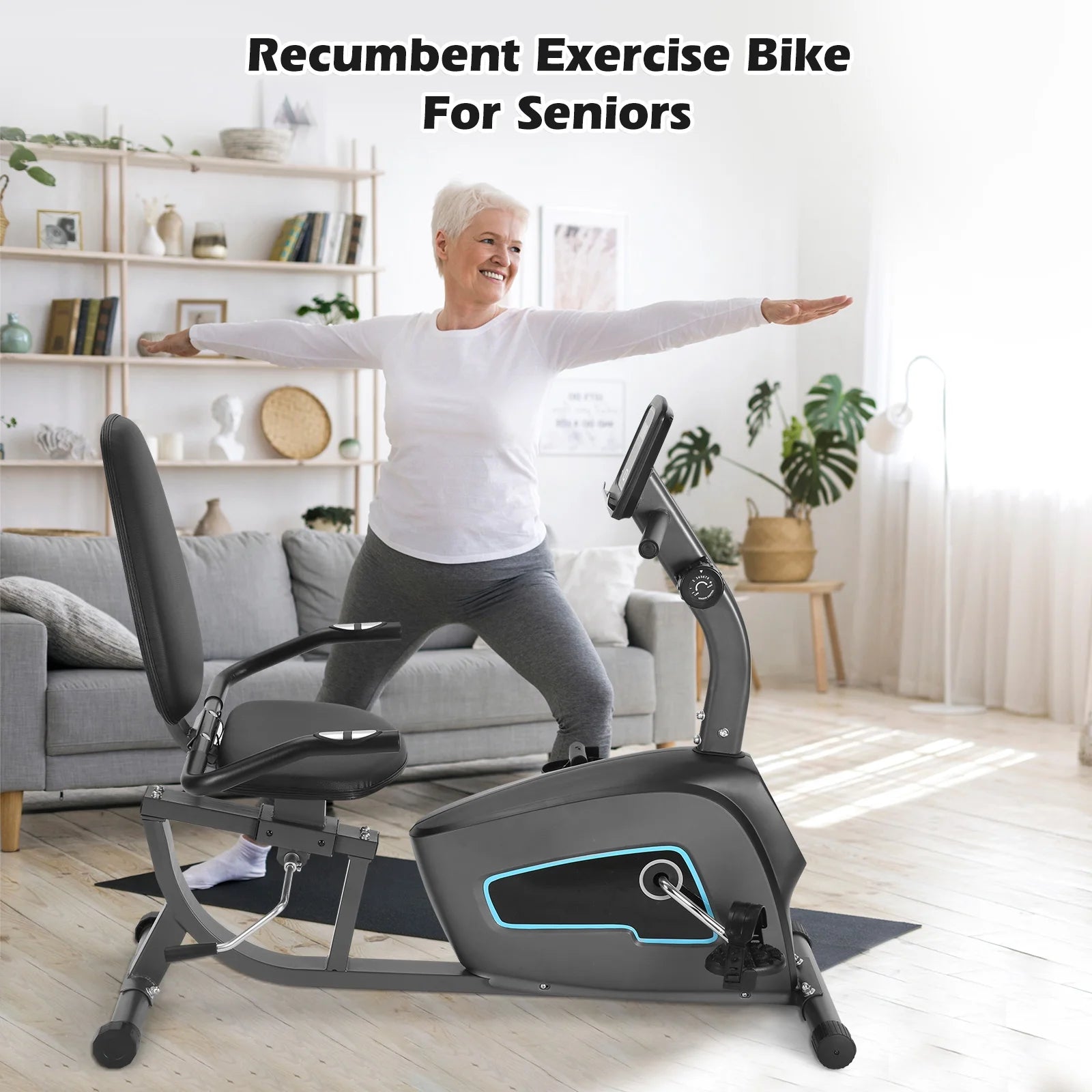 Recumbent Exercise Bike 8Level Adjustable Resistance Stationary Indoor Cycling Bike with Heart Rate and LCD Monitor for Home Gym Workout 300Lbs
