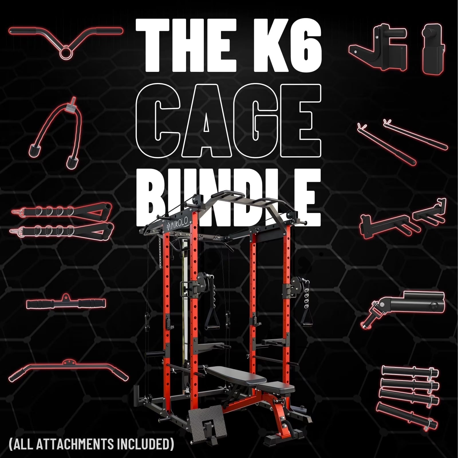 Power Rack Cage, Weight Rack with Cable Crossover Machine,Multi-Function Squat Rack with J Hooks,Dip Bars and Landmine for Home Gym Red