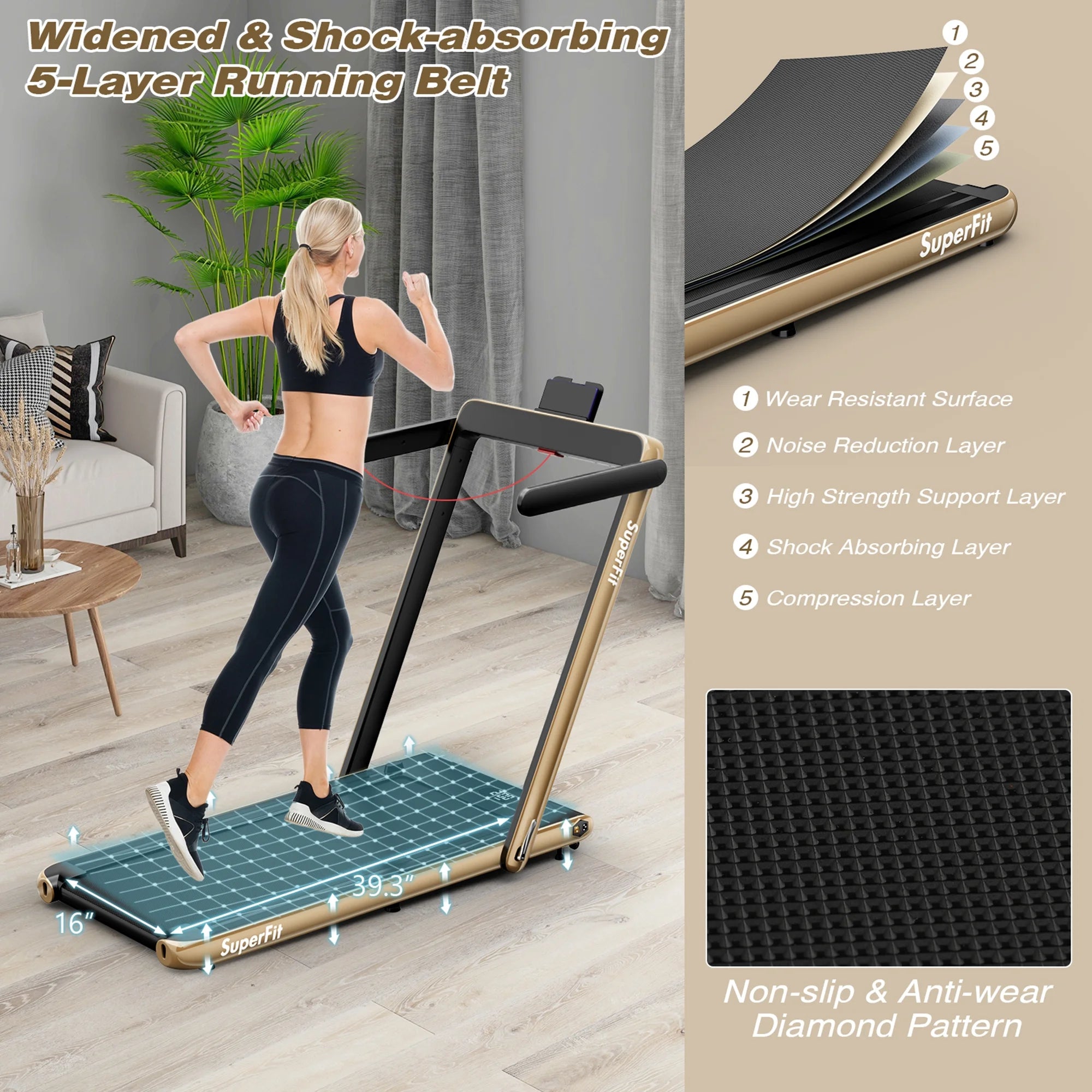 Motorized Treadmill Folding under Desk Electric Treadmill W/ APP Yellow