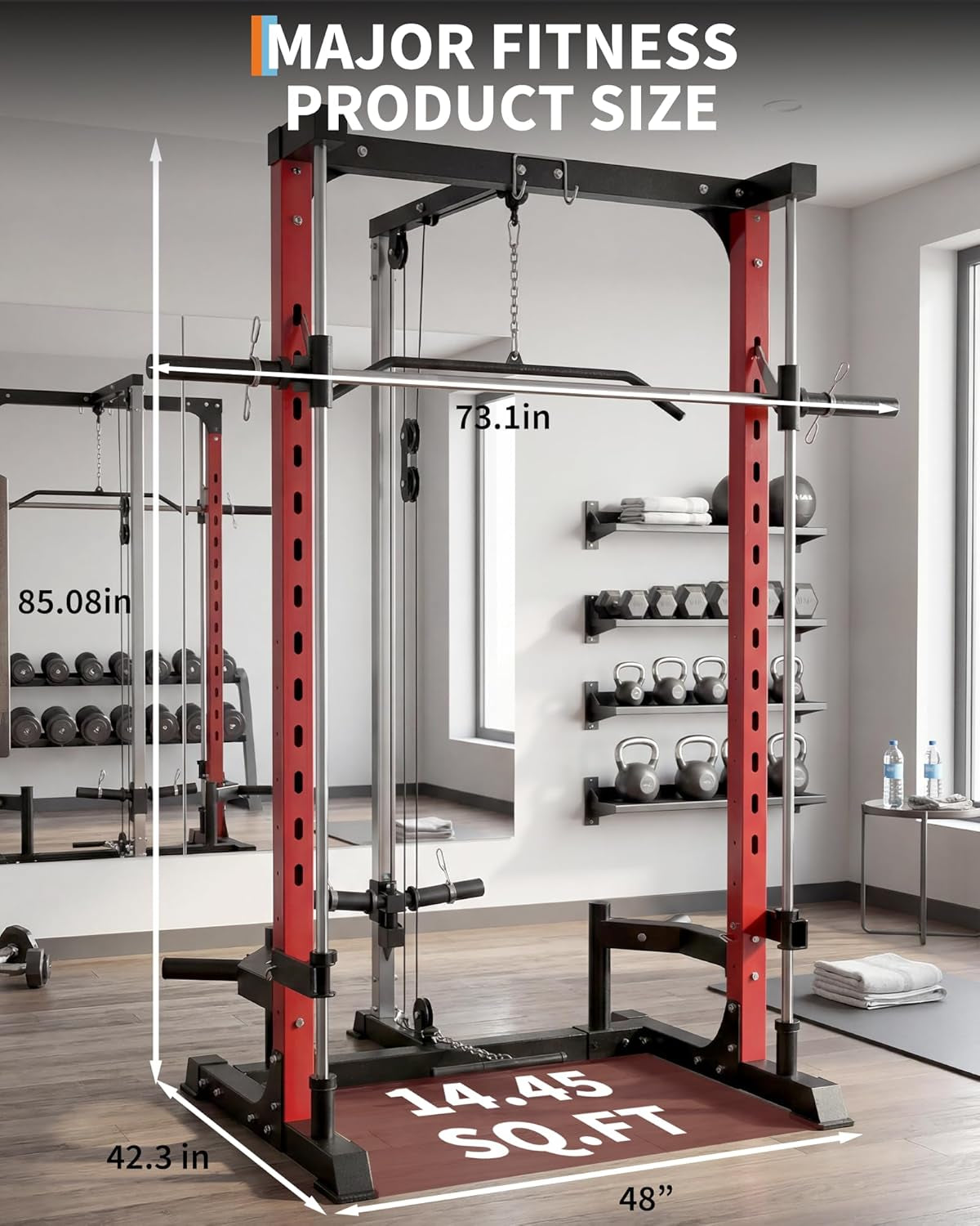 Smith Machine with Bench, Heavy Duty Power Cage Squat Rack with Smith Bar, LAT Pulldown System, Chest Station & More Training Attachment, Home Gym Equipment for Strengthen Training