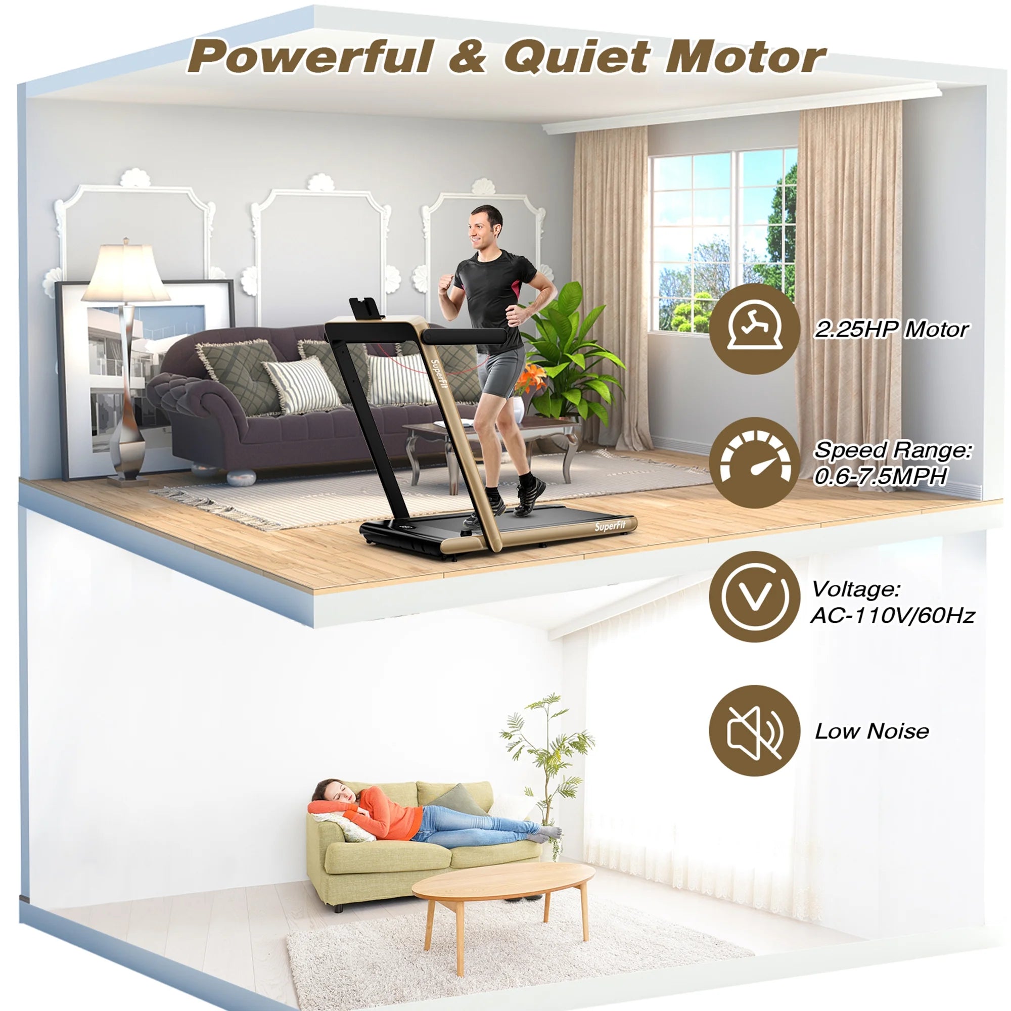 Motorized Treadmill Folding under Desk Electric Treadmill W/ APP Yellow