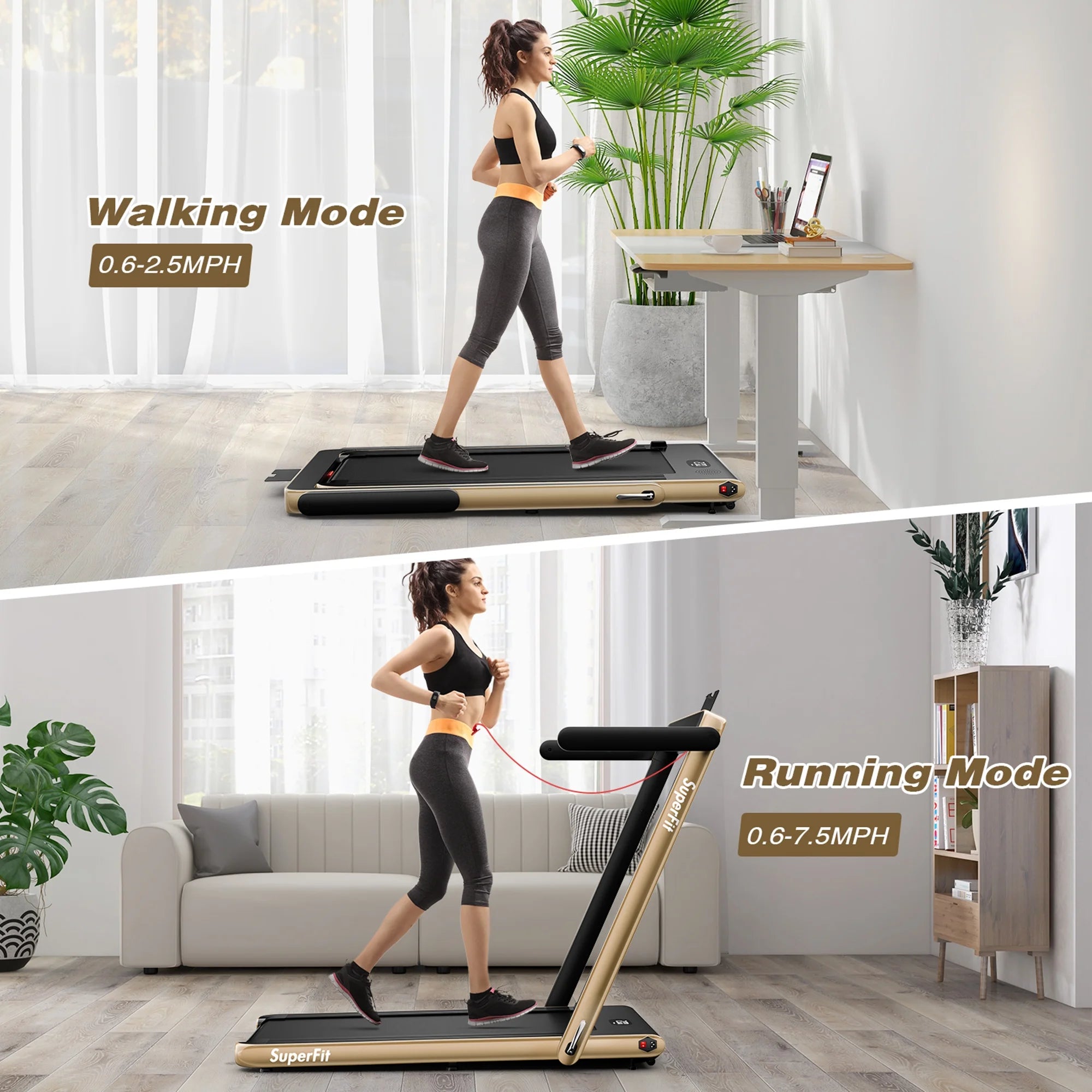 Motorized Treadmill Folding under Desk Electric Treadmill W/ APP Yellow