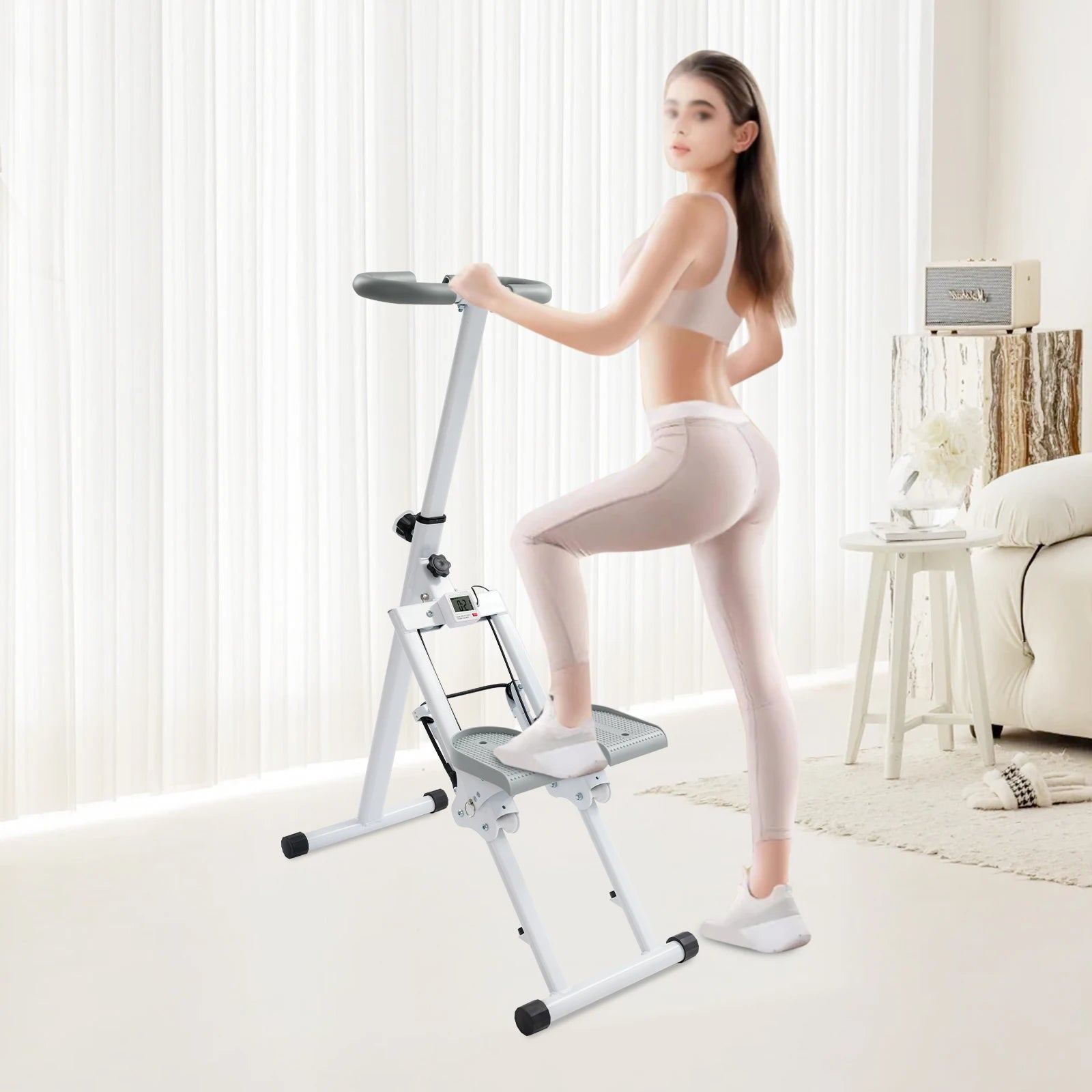Adjustable Stair Stepper, Foldable Vertical Stair Climber for Full-Body Workout, 1.2Mm Thick Stair Stepper for Home Gym