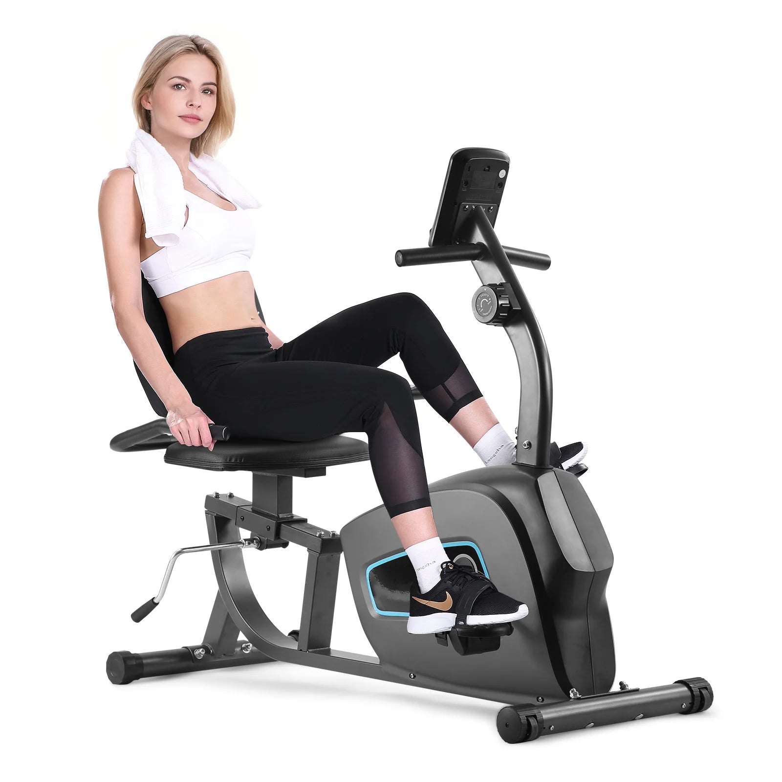 Recumbent Exercise Bike 8Level Adjustable Resistance Stationary Indoor Cycling Bike with Heart Rate and LCD Monitor for Home Gym Workout 300Lbs