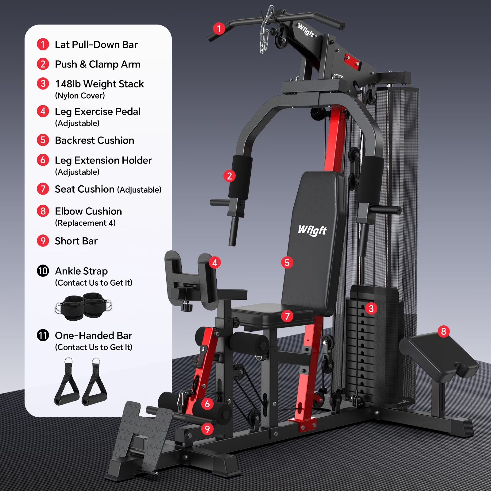 Home Gym, Workout Station with 148LBS Weight Stack, Multifunctional Home Gym Equipment, Exercise Equipment for Full Body Strength Training
