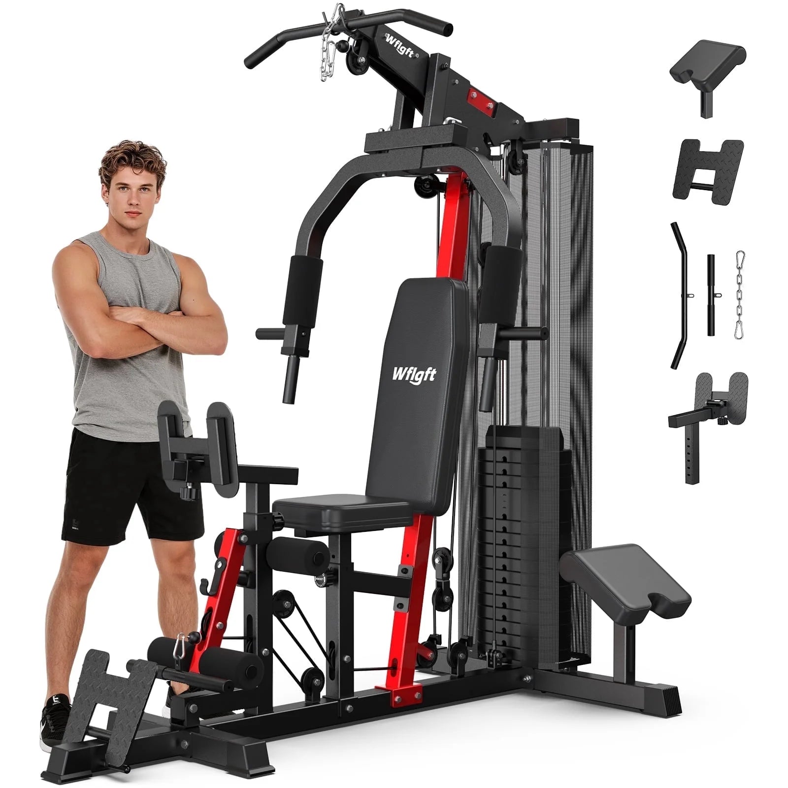 Home Gym, Workout Station with 148LBS Weight Stack, Multifunctional Home Gym Equipment, Exercise Equipment for Full Body Strength Training