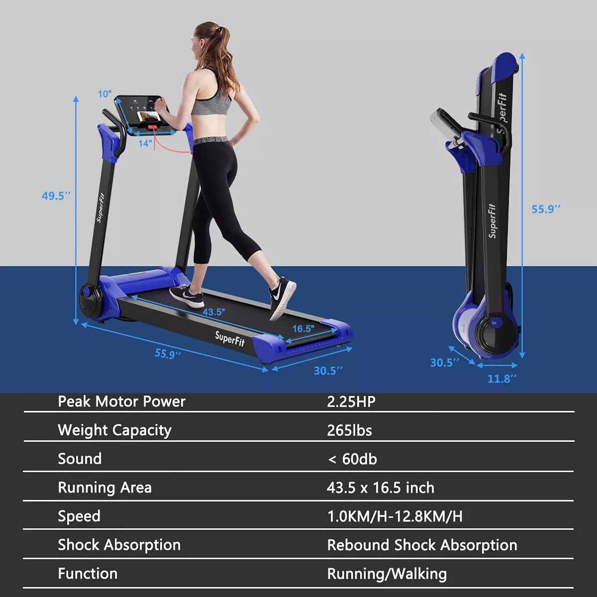 Costway 2.25HP Folding Electric Motorized Treadmill W/ Speaker White\Black\Blue