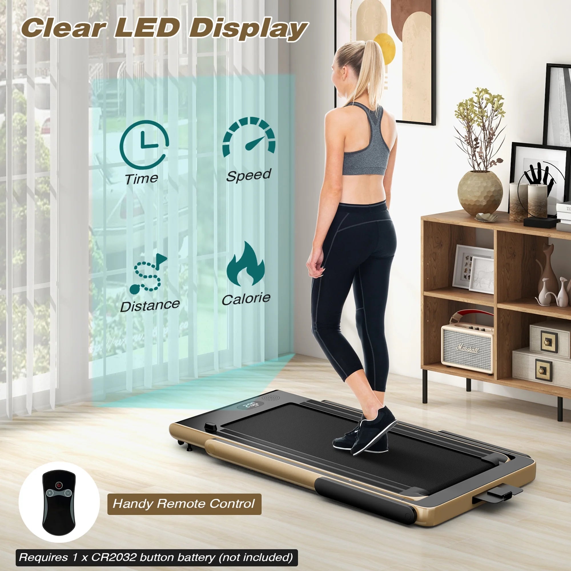 Motorized Treadmill Folding under Desk Electric Treadmill W/ APP Yellow